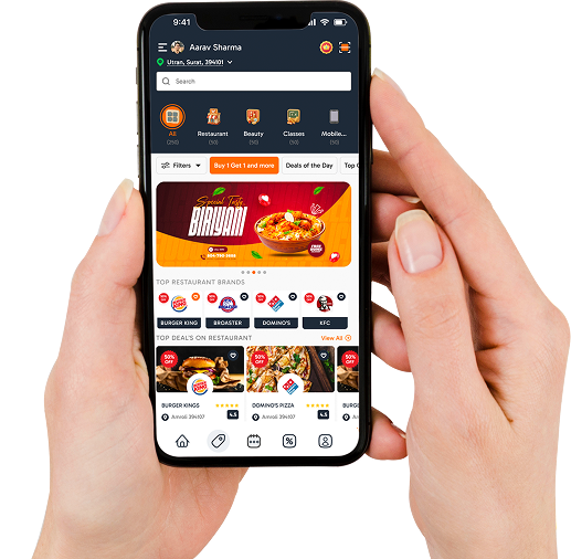 App interface on a smartphone held in hands